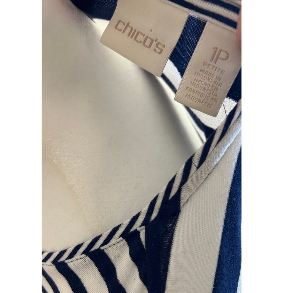 Chico's Women's Sz 1 (Small) Petite Nautical Striped 3/4 Sleeve Blouse - Picture 4 of 6